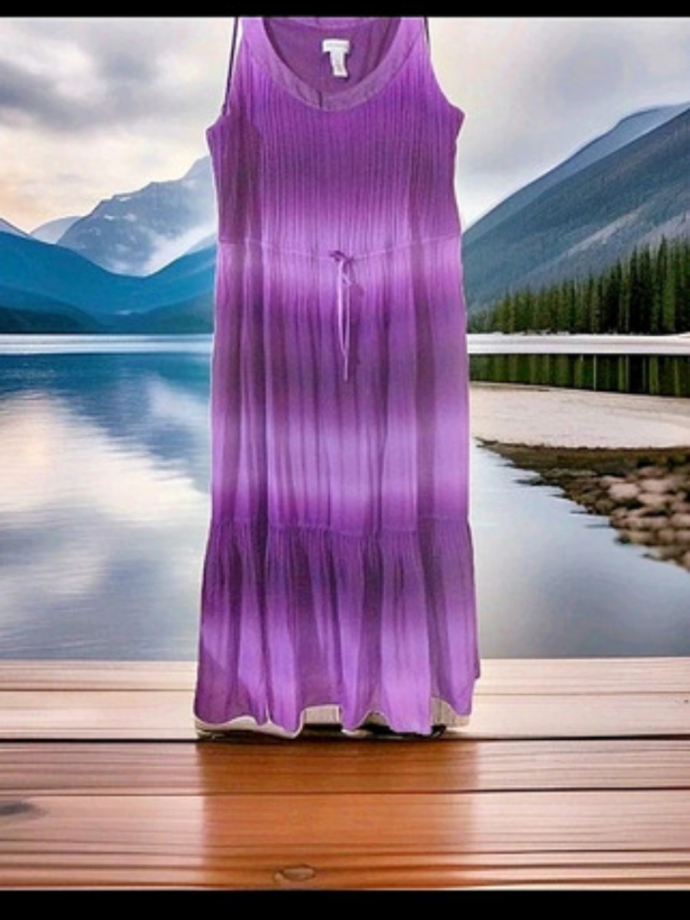 Catherines Purple Sleeveless Pleated Scoop Neck Chiffon Pullover Midi Dress 2X